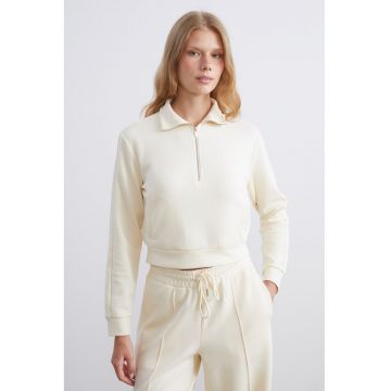 Bluza crop de trening cu fenta scurta cu fermoar