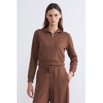 Bluza crop de trening cu fenta scurta cu fermoar