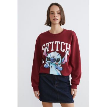 Bluza de trening cu croiala lejera - maneci cazute si imprimeu Stitch