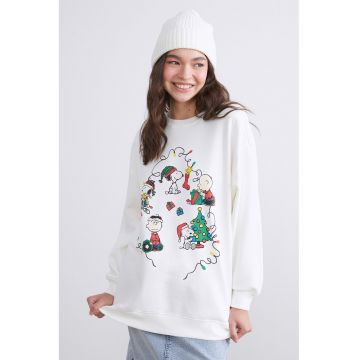 Bluza de trening cu croiala lejera si model tematic de Craciun