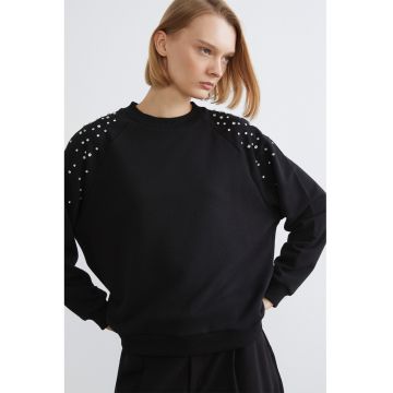 Bluza de trening cu decolteu la baza gatului si strasuri