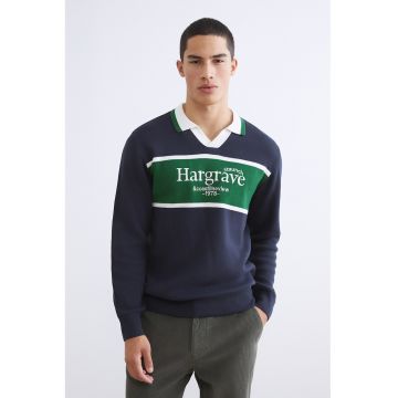 Bluza de trening cu guler polo si garnituri contrastante