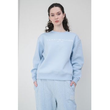 Bluza de trening cu imprimeu logo si decolteu la baza gatului