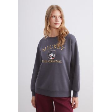 Bluza de trening cu imprimeu Mickey Mouse si maneci cazute