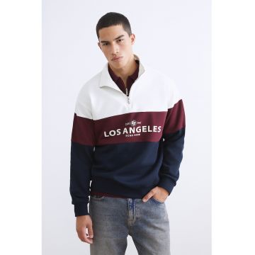 Bluza de trening din amestec de bumbac cu fenta cu fermoar