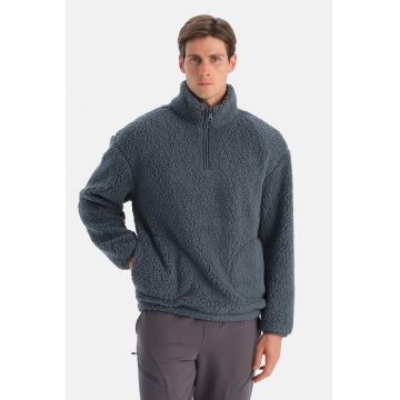 Bluza de trening din teddy cu fenta cu fermoar