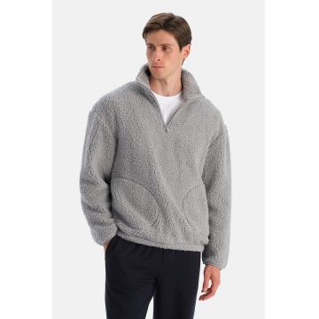 Bluza de trening din teddy cu fenta cu fermoar