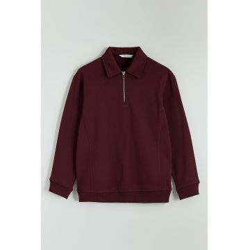 Bluza de trening polo din amestec de bumbac cu fermoar