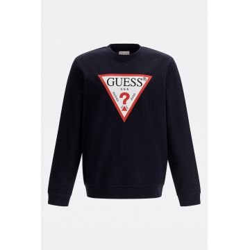 Bluza sport cu imprimeu logo si decolteu la baza gatului