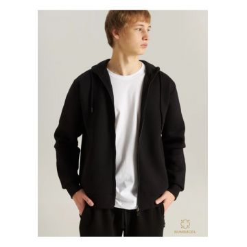 Hanorac calduros - din bumbac cu gluga si fermoar pentru barbati