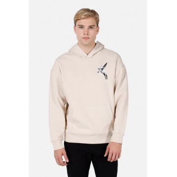 Hanorac cu buzunar kangaroo si imprimeu grafic pe partea din spate