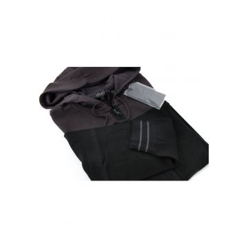 Hanorac cu fermoar pentru barbati -  Bumbac - Negru -