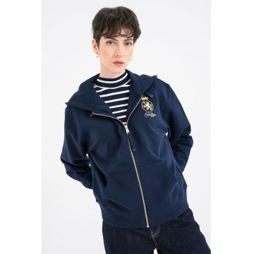 Hanorac cu fermoar si detaliu cu logo pe piept