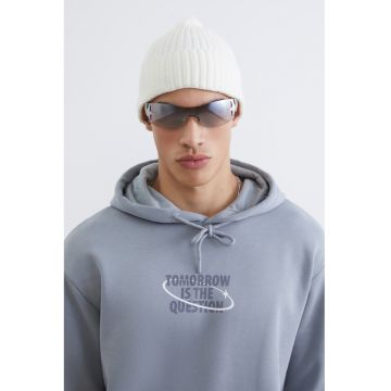 Hanorac cu imprimeu text si buzunar kangaroo