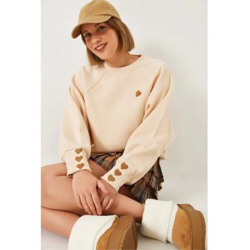 Hanorac dama -  brodat - bej natural - textil -