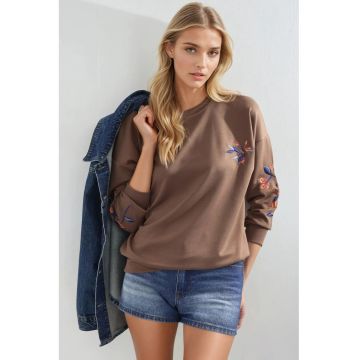 Hanorac dama -  Colectia Bersan - decolteu rotund - maro cafeniu - textil