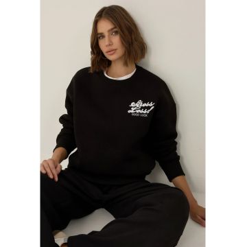 Hanorac dama -  Comfort Fit - bumbac si poliester - Negru -