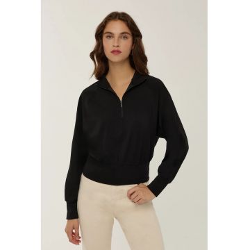 Hanorac dama -  croiala lejera - guler cu fermoar - negru - elastan si poliester