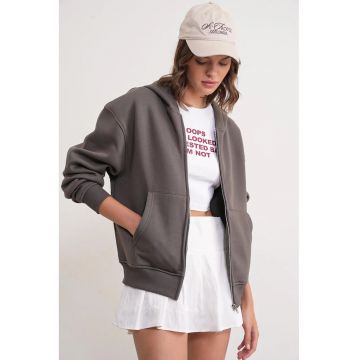 Hanorac dama -  cu fermoar complet - gri inchis - textil