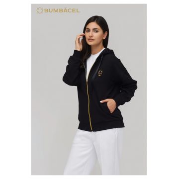 Hanorac dama cu fermoar si gluga din bumbac