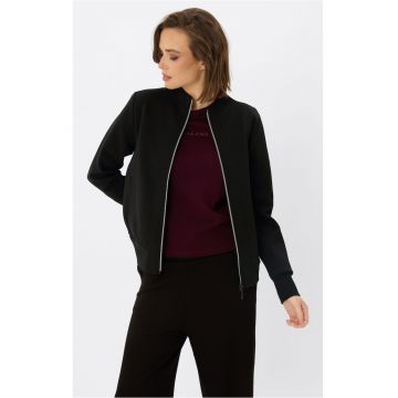 Hanorac dama cu guler inalt - cu fermoar  B-Yasmin - negru