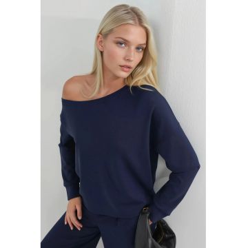 Hanorac dama  guler asimetric - croiala lejera - bleumarin - textil