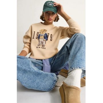 Hanorac dama -  Relaxed Fit - Bej Natural - textil