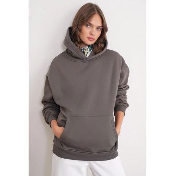 Hanorac dama  supradimensionat - gluga - gri inchis - textil