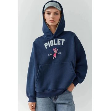 Hanorac dama  supradimensionat - imprimeu - bleumarin - textil -