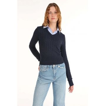 Pulover De Dama Albastru Marin Regular Fit 8683197801982