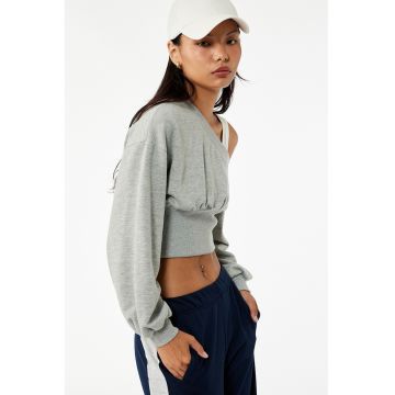 Bluza crop de trening cu decolteu pe un umar - Gri deschis