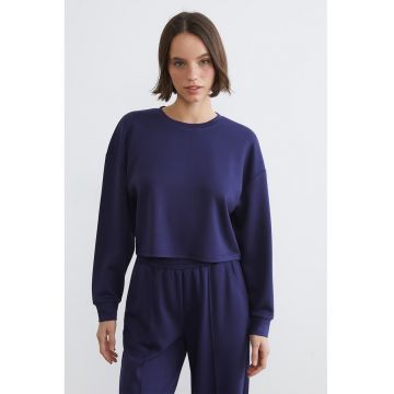 Bluza crop de trening cu maneci cazute - Bleumarin