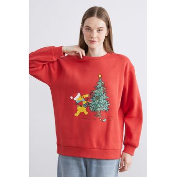 Bluza de trening cu croiala lejera si model tematic de Craciun - Rosu/Galben sofran/Verde pal