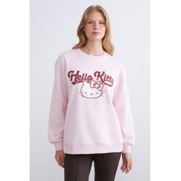 Bluza de trening cu croiala supradimensionata si imprimeu Hello Kitty - Roz