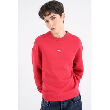 Bluza de trening cu decolteu la baza gatului si logo discret - Roz zmeuriu