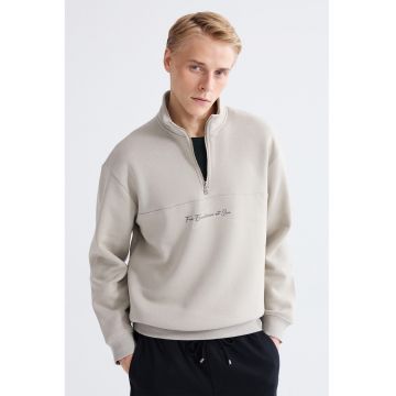 Bluza de trening cu fenta cu fermoar - Bej
