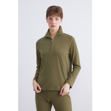 Bluza de trening cu fenta cu fermoar - Kaki