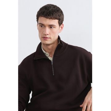 Bluza de trening cu fenta cu fermoar - Maro pamantiu