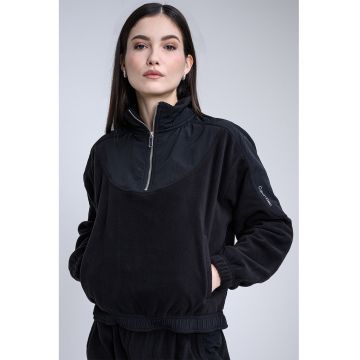 Bluza de trening cu fenta cu fermoar si buzunar kangaroo - Negru