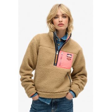 Bluza de trening cu fenta cu fermoar Vintage Retro - Caramel