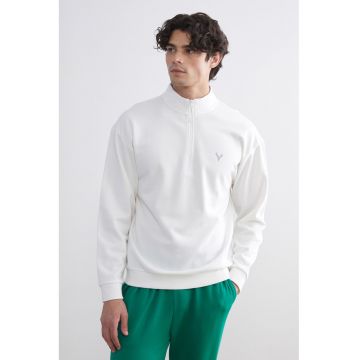 Bluza de trening cu fermoar scurt - Alb