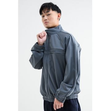 Bluza de trening cu fermoar si aplicatie logo - Gri inchis