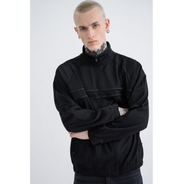 Bluza de trening cu fermoar si aplicatie logo - Negru