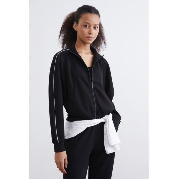 Bluza de trening cu fermoar si buzunare oblice - Negru