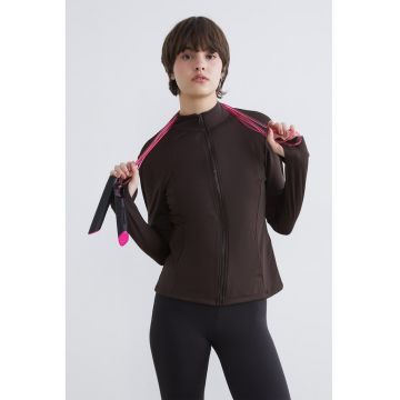 Bluza de trening cu fermoar si fenta pentru deget - Maro inchis