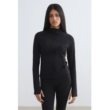 Bluza de trening cu fermoar si fenta pentru deget - Negru