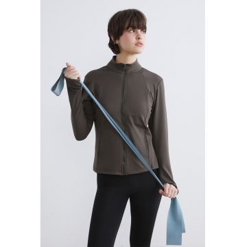 Bluza de trening cu fermoar si fenta pentru deget - Verde sparanghel