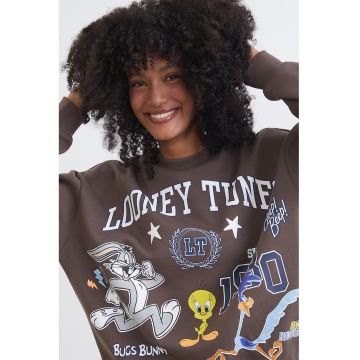 Bluza de trening cu imprimeu desene animate - Alb/Galben/Maro inchis