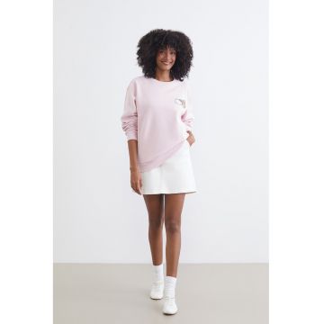 Bluza de trening cu imprimeu si maneci cazute - Galben/Roz pastel/Gri