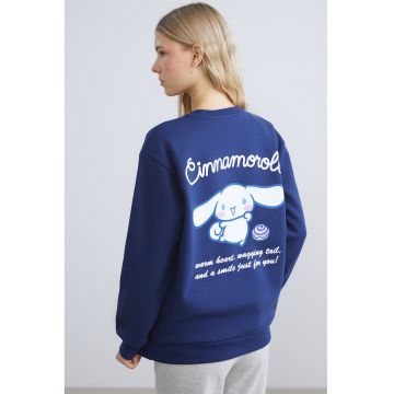 Bluza de trening cu imprimeu - terminatie mansete elatstice - Albastru inchis